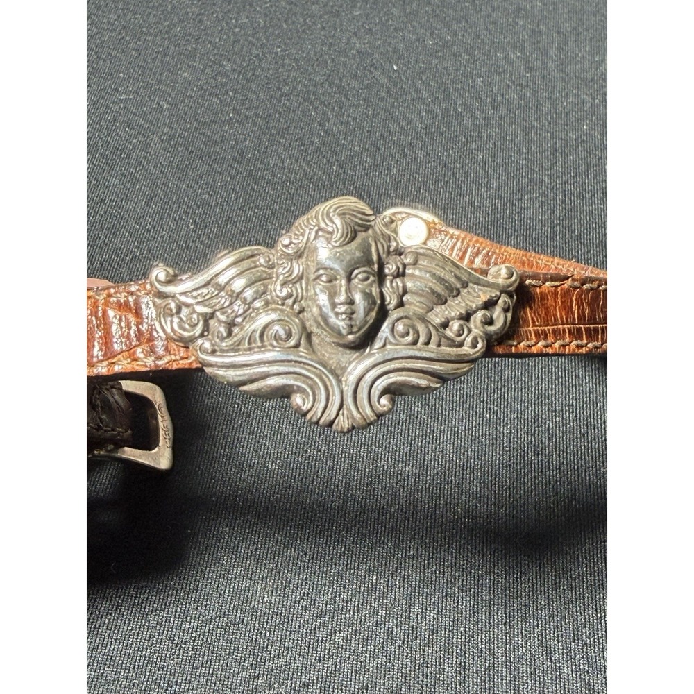 Vintage 1995 Brighton 07105 Cherub Angel Leather Bracelet Baroque Brown